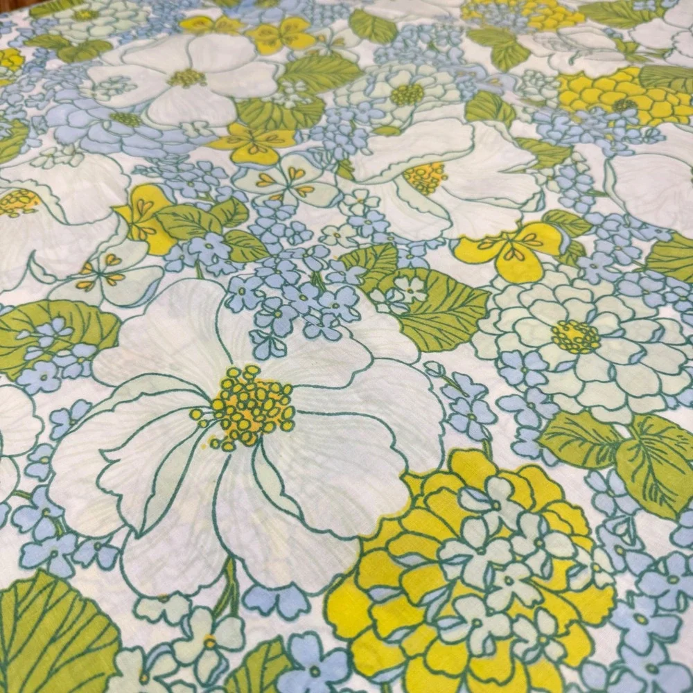 Vintage 70's Fieldcrest Perfection Twin Sheet Set 3 Pc Retro Blue Green Floral